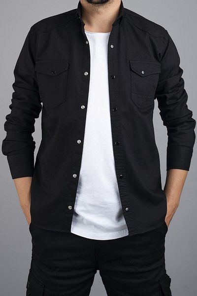 bombe Pánská džínová košile Slim Fit Black 064