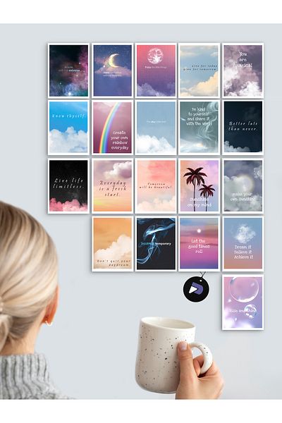 Postermanya Set of 20 Motto Motivational Cards - Wire Cork Board Poster, Wall Accessory