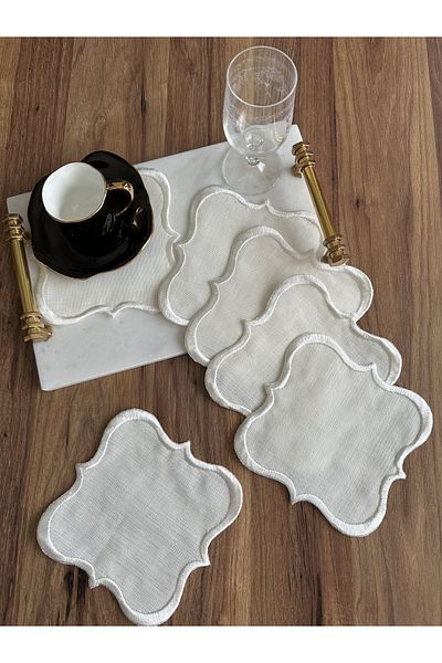 NURHAN HOME COLLECTION 6 Wide Wrapped Embroidered Coffee Cocktail Serving Napkins