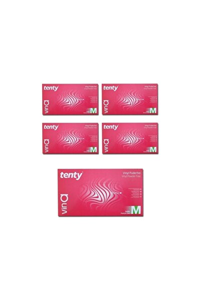 Tenty قفازات تنظيف شفافة خالية من البودرة من الفينيل، مجموعة فينا مكونة من 5 قطع متوسطة (5x100)