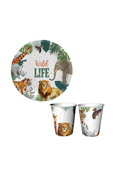 aşkın concept مجموعة من 8 أكواب من الورق المقوى من Wild Life Safari لحفلات أعياد الميلاد