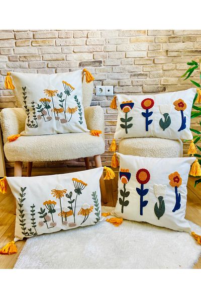 SWITA Home Design - Set de 4 huse de pernă combinate cu perforare brodate