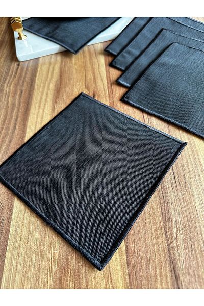 NURHAN HOME COLLECTION 6 Pieces Black Embroidered Square Cocktail Serving Napkin