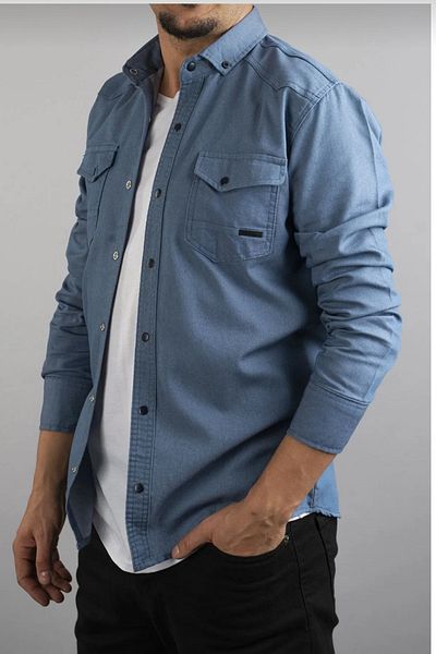 bombe Ανδρικό τζιν πουκάμισο Ice Blue Slim Fit - Slim Fit