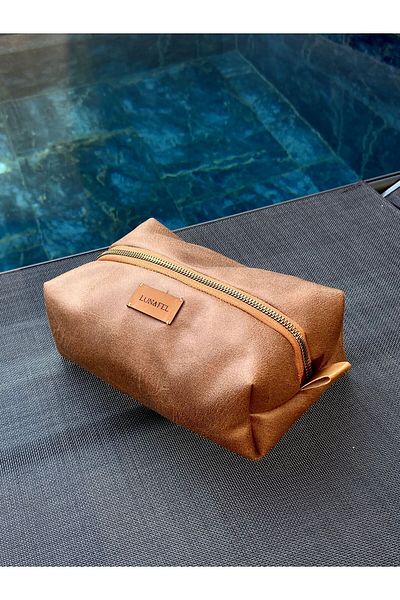 LUNAFEL Organizer Τσάντα Μακιγιάζ Καφέ Nubuck Faux Leather (μεσαίο μέγεθος) - Κατάλληλο για καθημερινή χρήση και ταξίδια