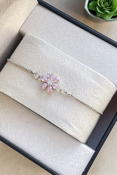 TAKIPORT Adjustable Zircon Stone - Silver Color Lotus Flower Patterned Women's Bracelet