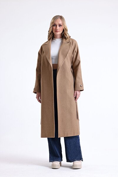 kabancım Women's Belted Textured Stamp Coat