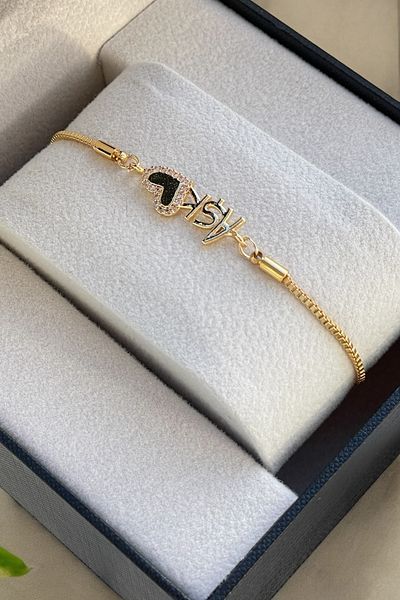 TAKIPORT Colorful and Adjustable Zircon Stone Love Detailed Gold Women's Bracelet