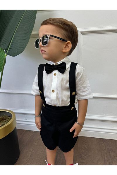 Ares Kids Fashion Cămașă albă cu mânecă scurtă și îmbrăcăminte neagră pentru băieți și copii mici