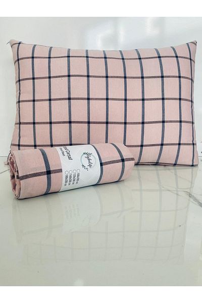 uykulife home collection Uykulife Single Striped and Checked Elastic Sheet Set - Pink and Black