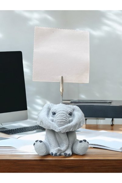 Perazayn Açık Gri Fil Temalı Not Tutacağı Fotoğraf Tutacak Tutucu Ofis Seti H...