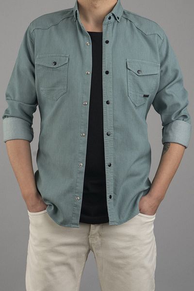 bombe Slim Fit Tight Fit Herren Jeanshemd Mint