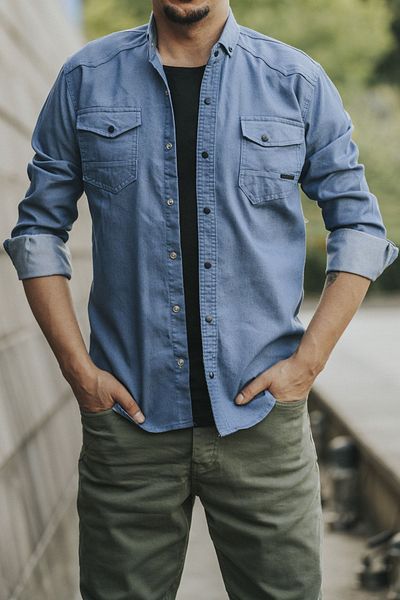 bombe Ανδρικό τζιν πουκάμισο Slim Fit μπλε