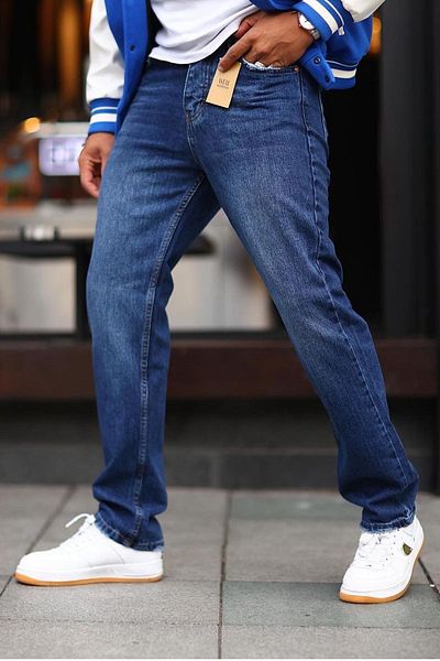 NO61 MAN Navy Blue Grinded Loose Fit Jeans