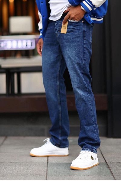NO61 MAN Navy Blue Grinded Loose Fit Jeans
