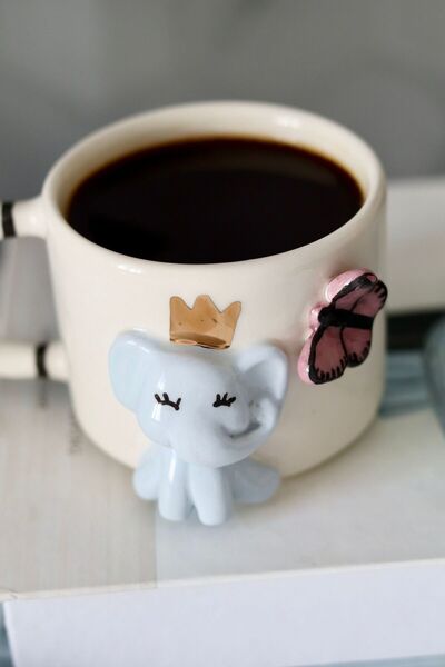ada mia seramik Handmade Elephant Figured 24K Gold Decorated Ceramic Mug 250ml