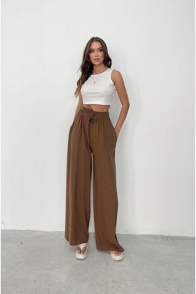 İLKCET MODA Oversize plátěné kalhoty - korálkové detaily