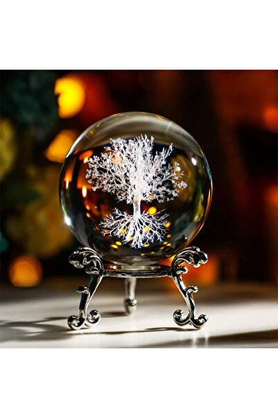 hediyesahibi Dekoratif Metal Ayaklı Yaşam Ağacı Tasarımlı 3D Cam Küre 6cm
