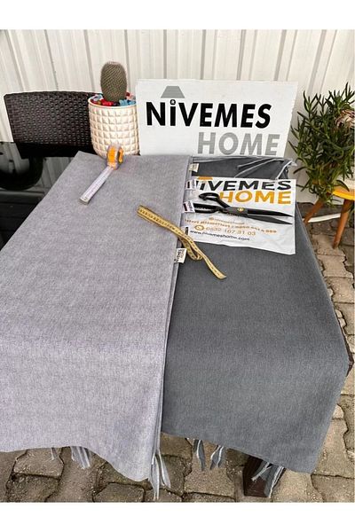 NİVEMESHOME Dark Gray Tarpaulin Balcony Curtain with Corner and Laces Background Curtain