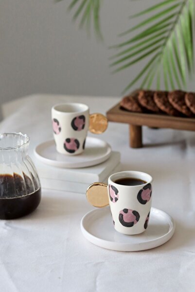 ada mia seramik Handmade Leopard Pattern Ceramic 24K Gold Decorated Coffee Cu...