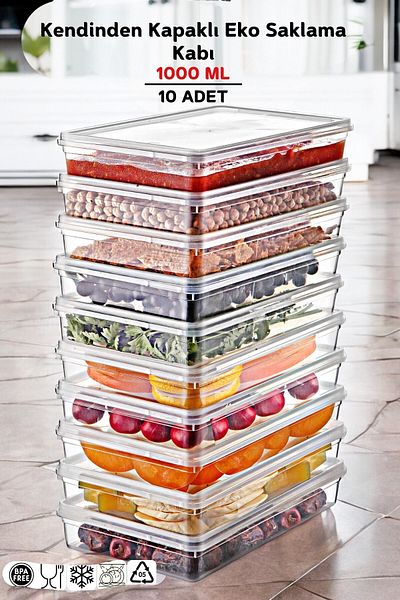 NY HOME 1 Lt Capacity - 10 Self-Covered Storage Containers Suitable for Deep Freezer