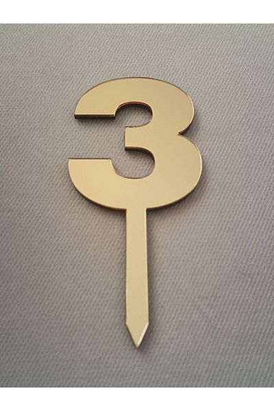 Şirin Lazer Gold Mirrored Cake Ornament Number 3 Plexiglass Material