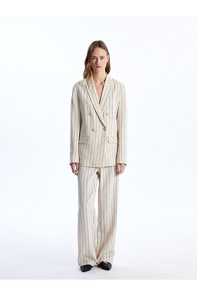 LC Waikiki Γυναικείο παντελόνι LCW Standard Fit ριγέ με φαρδύ πόδι