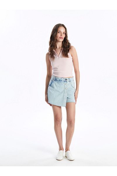 LC Waikiki Women's - Standard Fit Straight Jean Shorts Skirt