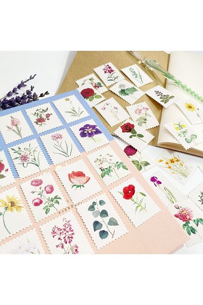 Hume Craft Set de autocolante cu flori cu paiete de epocă pentru Bullet Journal / Scrapbook / Notebook / Sticker