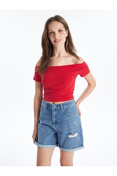 LC Waikiki Zerrissene, detaillierte Boyfriend-Fit-Jeansshorts für Damen