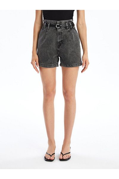 LC Waikiki LCW Women's Jean Shorts - Comfortable Fit, with Waist Belt