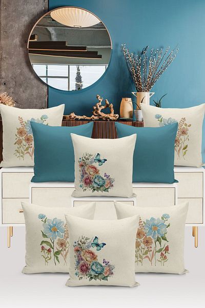 Bertille Home Seria Flower/Vintage, cu imprimare digitală pe două fețe, set de 8 huse de pernă (set de huse de pernă)