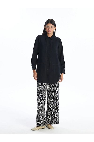 LC Waikiki Pantaloni Palazzo pentru femei LCW Modest, cu imprimeu negru, cu 1 talie elastică