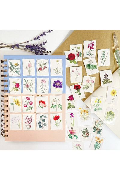 Hume Craft Set de autocolante cu flori cu paiete de epocă pentru Bullet Journal / Scrapbook / Notebook / Sticker