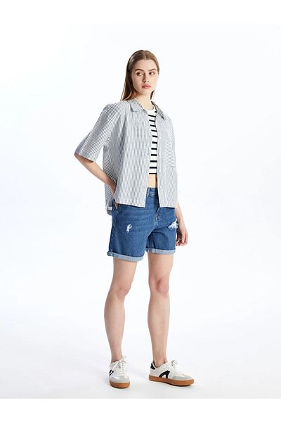LC Waikiki LCW Jeans Boyfriend Fit Ripped Detailed Women's Jean Shorts