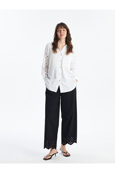 LC Waikiki Patterned Wide Leg - Elastic Waist Women's Trousers