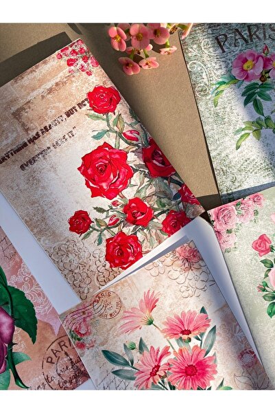Hume Craft Vintage Çiçekli Scrapbook Kağıdı Seti Bullet Journal Ajanda Için U...
