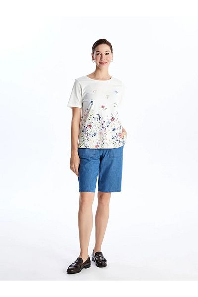LC Waikiki LCW Grace Women - Pantaloni scurți drepti din blugi cu talie elastică