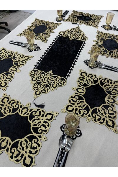 SEHARA Amerikan Servis/runner/lux Fantazi Kadife Üzeri Işıltılı/yemek Sunum Takımı/19 Parça