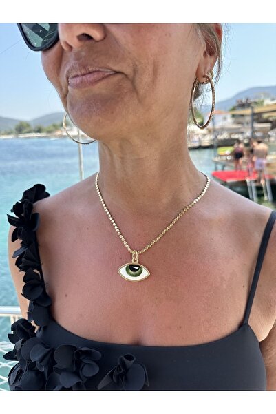 byebruketenci Petek Zincirli Yeşil Porselen Badem Göz Kolye