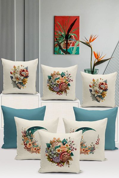 Bertille Home Seria Flower/Vintage, cu imprimare digitală pe două fețe, set de 8 huse de pernă (set de huse de pernă)