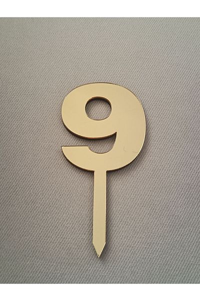 Şirin Lazer Gold Mirrored Cake Ornament Number 9 Plexiglass