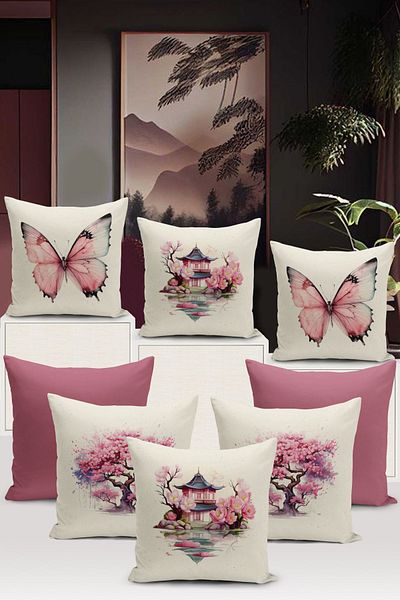 Bertille Home Seria Flower/Vintage, cu imprimare digitală pe două fețe, set de 8 huse de pernă (set de huse de pernă)