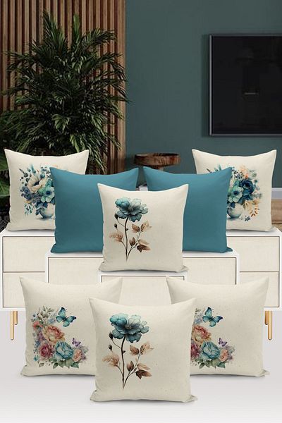Bertille Home Seria Flower/Vintage, cu imprimare digitală pe două fețe, set de 8 huse de pernă (set de huse de pernă)