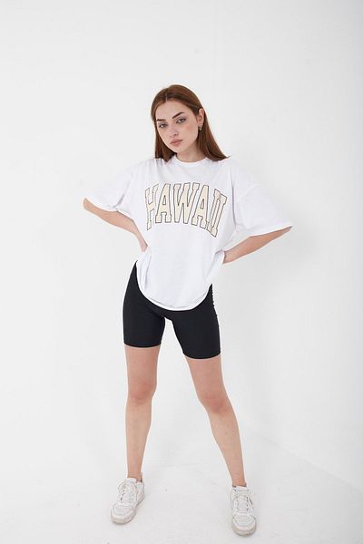 Mad&Calf Unisex Oversize Χαβάης εμπριμέ λευκό μπλουζάκι