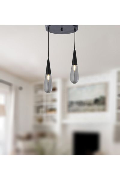 TT AYDINLATMA Tt023-2Y-Full-Sy Black Lighting Mat - 2-Piece Drop Model Round Chandelier