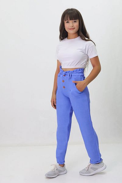 KEREMİNModaRuhu Linen Girls' Comfortable Belted Trousers - 3503