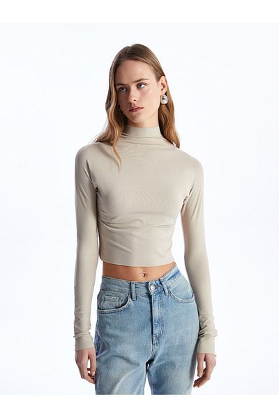 LC Waikiki Stand Collar Straight Long Sleeve Women's Crop