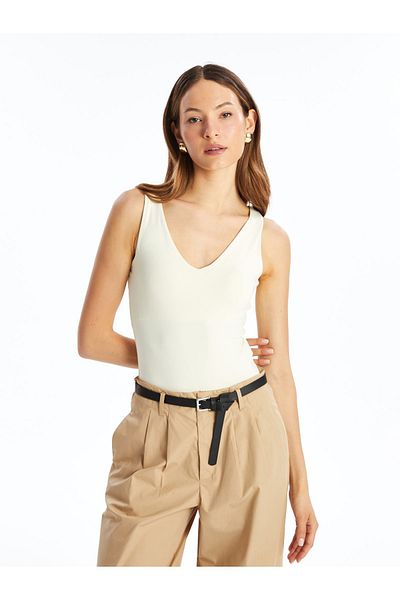 LC Waikiki Damen V-Ausschnitt Bodysuit - Uni Schnitt