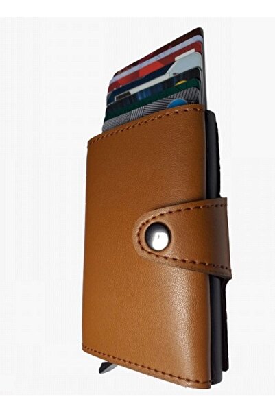Emek Brown Contactless Wallet Card Holder with New Generation Mechanism to Prevent Withdrawal and Money Compartment